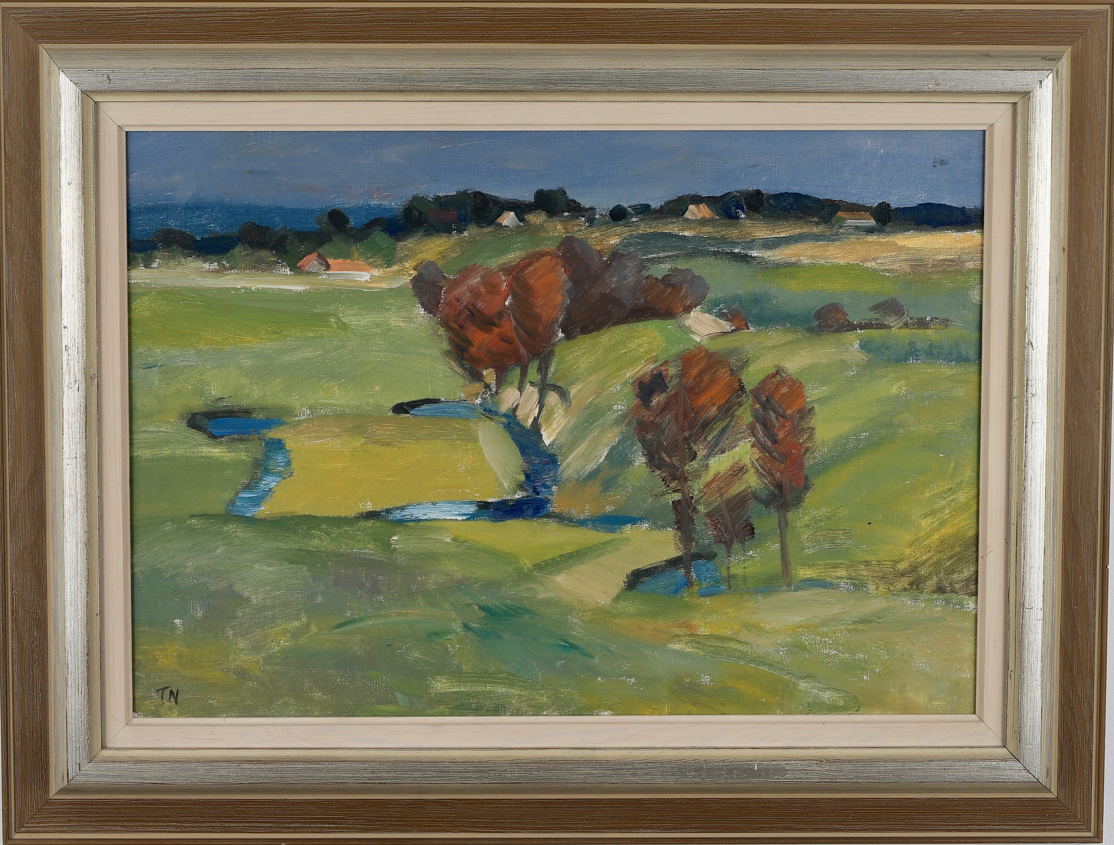 Vintage Landscape Oil Painting by T Nilsson from Sweden