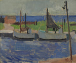 Mid Century Original Harbor Oil Painting From Sweden 1952