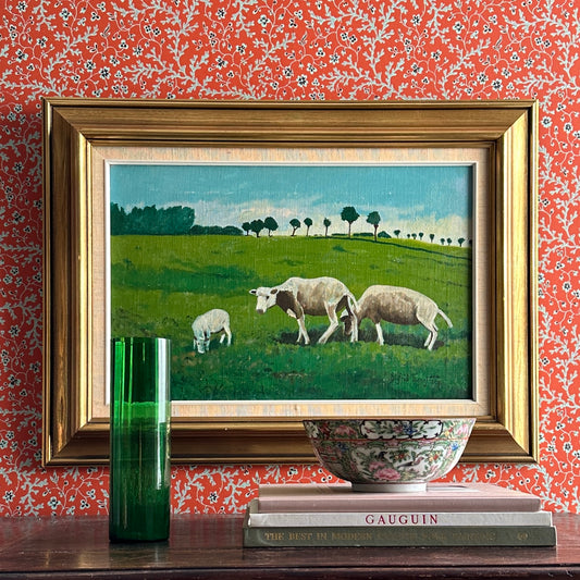 Vintage Art Room Original Oil Painting of Cows From Sweden