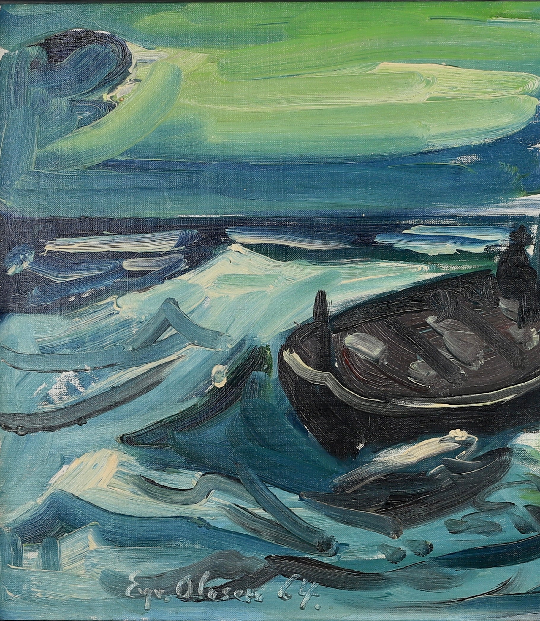 Mid Century Original Oil Painting From Sweden by E Olesen 1964