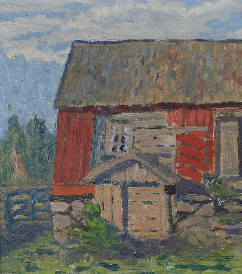 Vintage Art Mid Century Farmhouse Oil Painting From Sweden