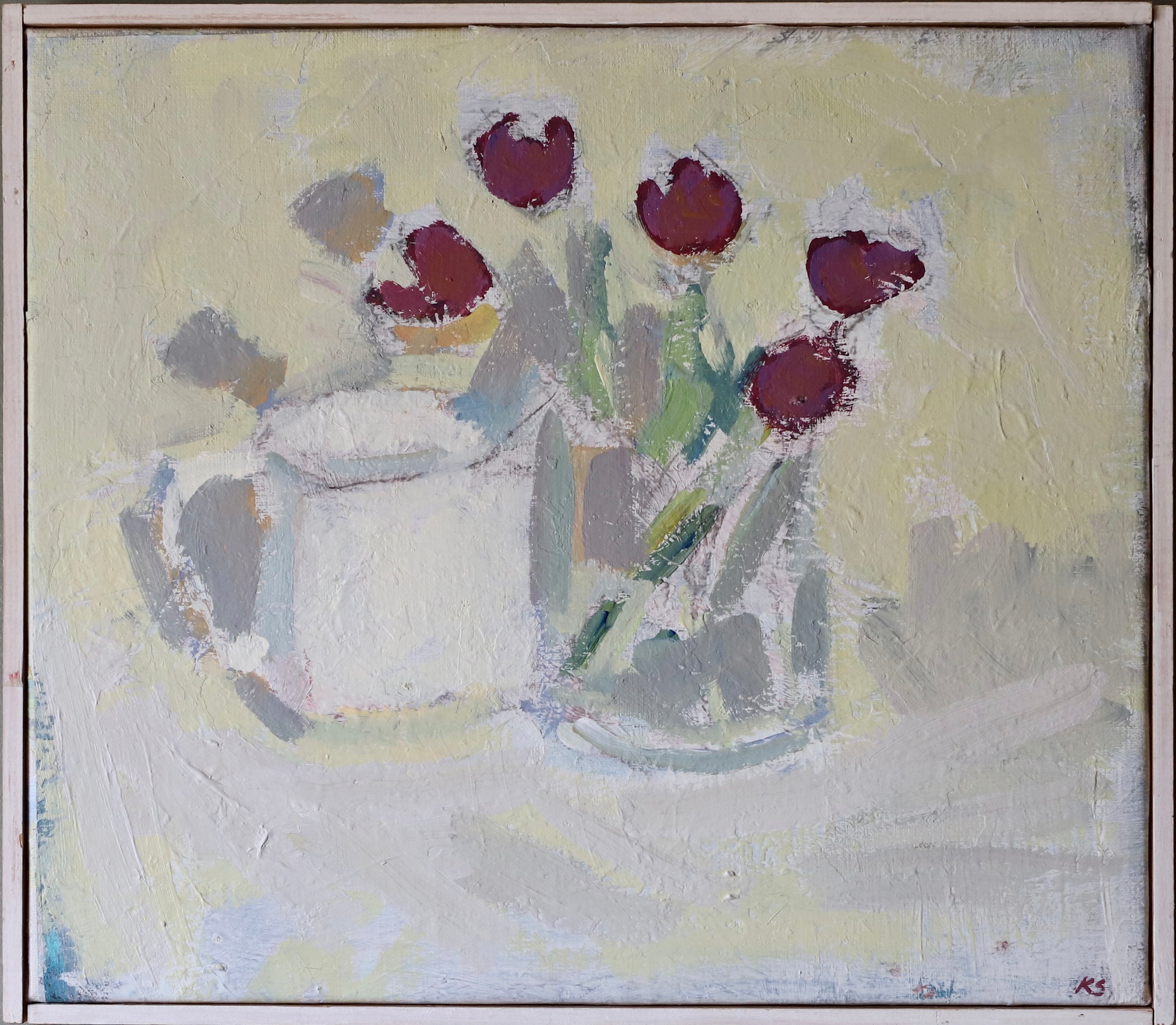 Mid Century Original Still Life Oil Painting of Tulips From Sweden
