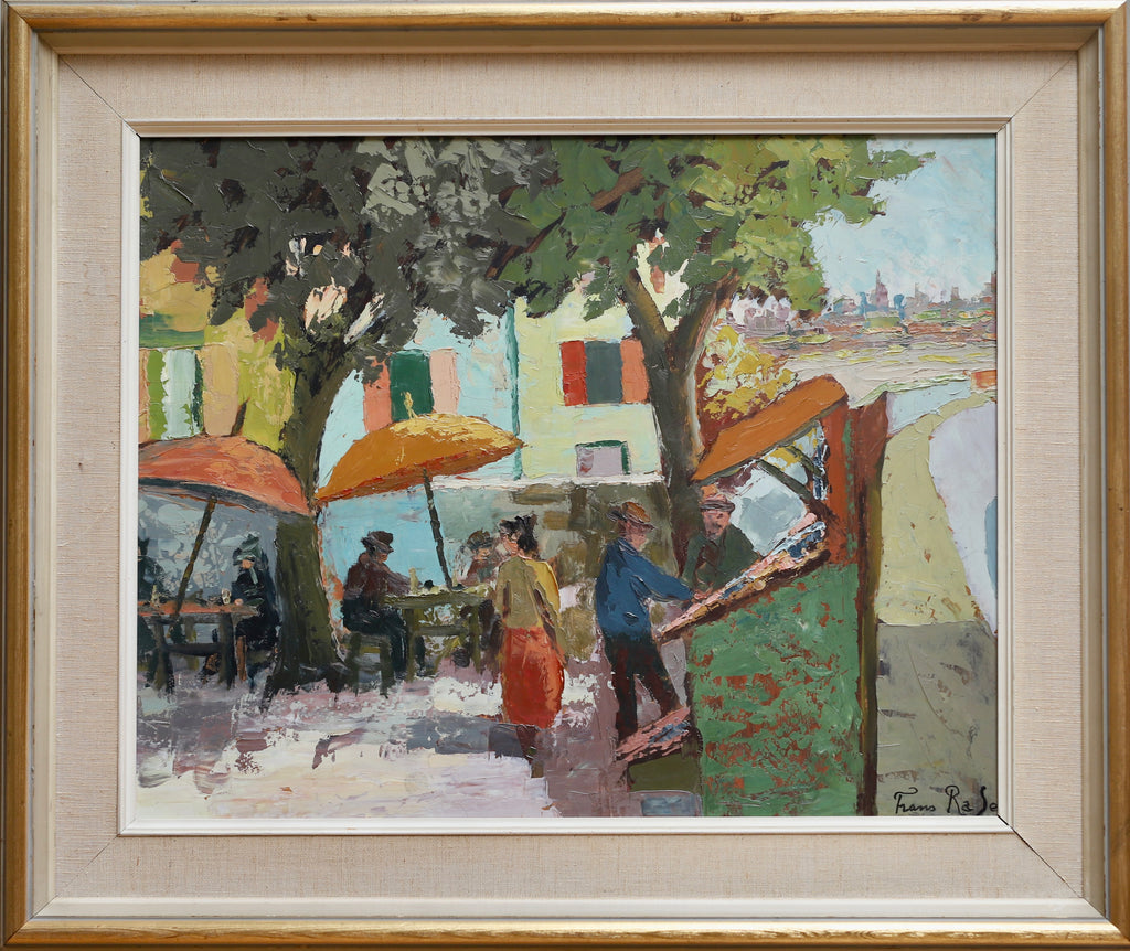 Vintage Art Room Outdoor Market Oil Painting From Sweden