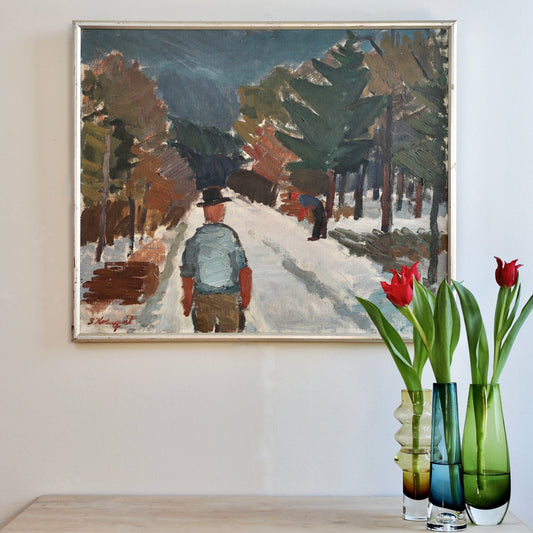 Mid Century Vintage Original Oil Painting From Sweden