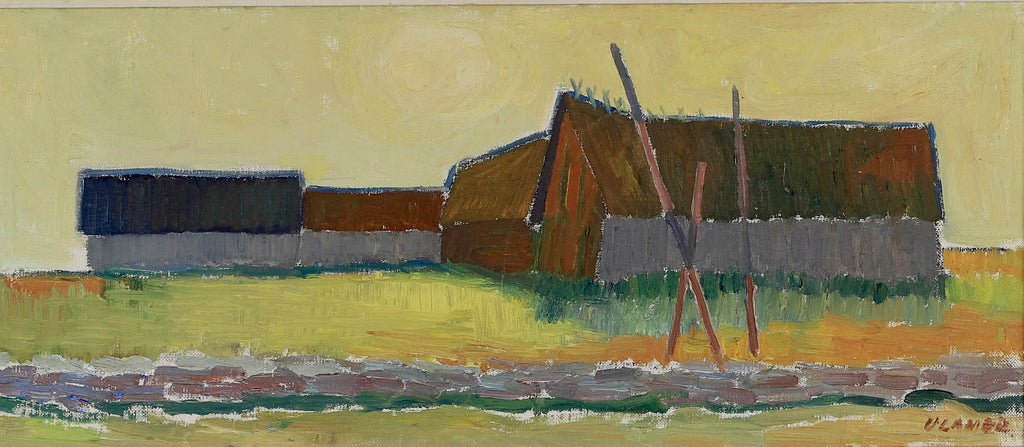 Mid Century Original Vintage Farmhouse Oil Painting from Sweden