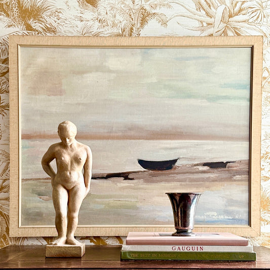 Vintage Art Room Original Coastal Oil Painting from Sweden