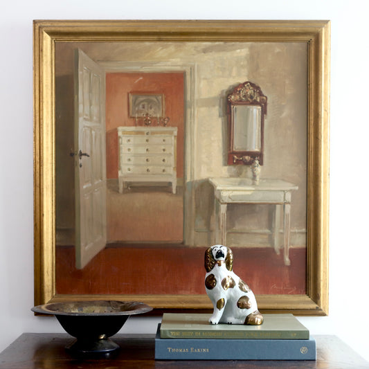 Vintage Art Room Original Interior Oil Painting from Sweden 1917