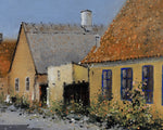 Swedish Vintage Village Scene Oil Painting From Sweden