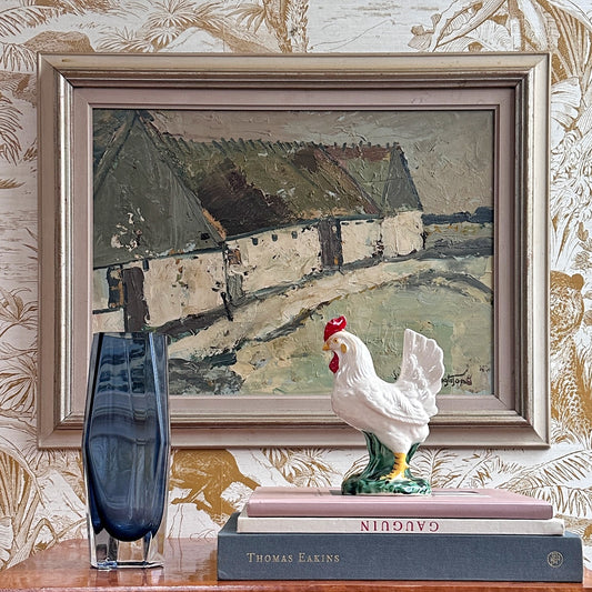 Vintage Art Original Farmhouse Oil Painting From Sweden