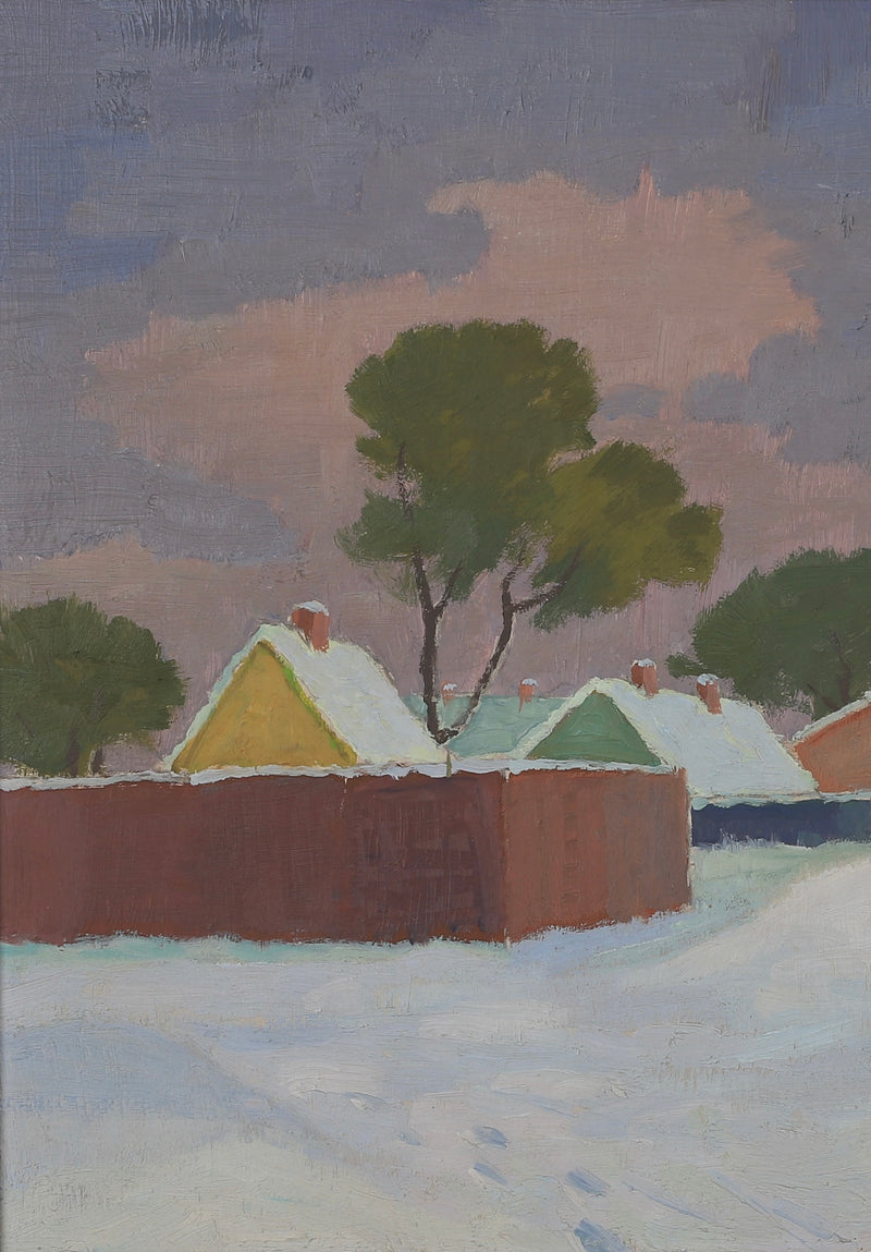 Mid Century Winterscape Oil Painting 1946