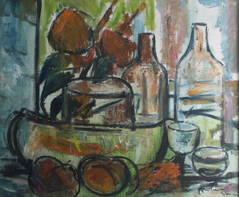 Vintage Mid Century Swedish Art Still Life Oil Painting