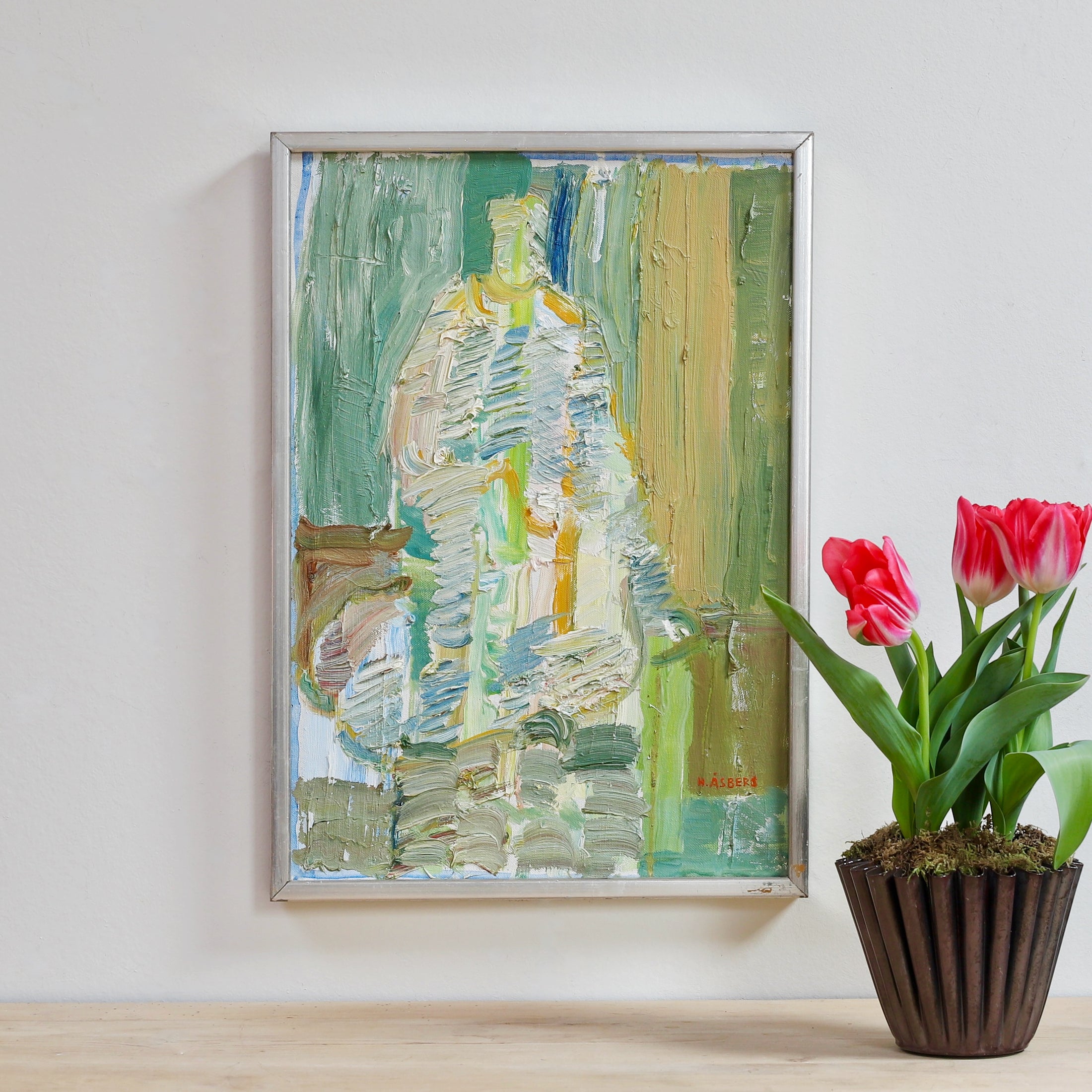 Original Vintage Figurative Oil Painting From Sweden by H Åsberg