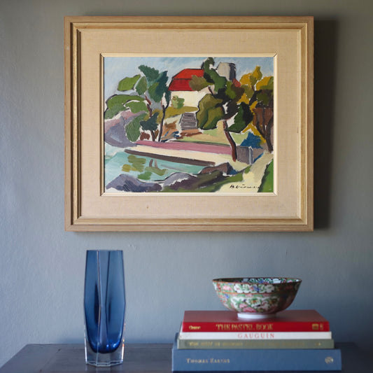 Vintage Art Room Mid Century Original Oil Painting from Sweden