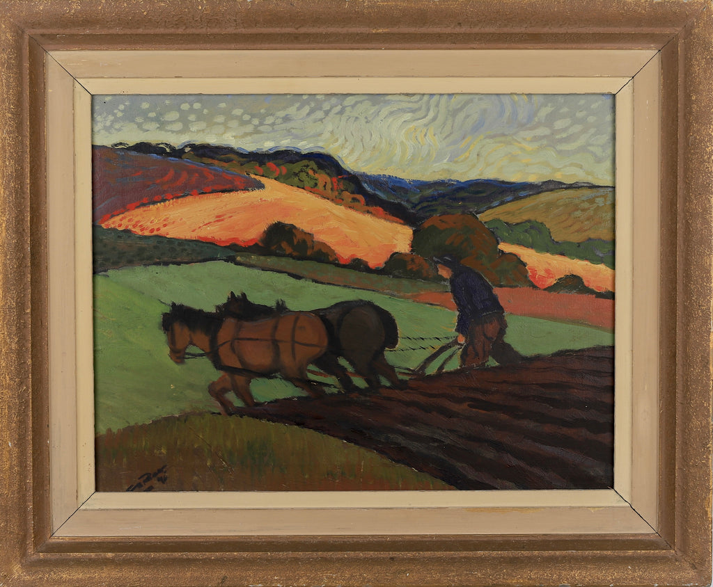 Vintage Art Original Oil Painting of Farmer and Horse From Sweden