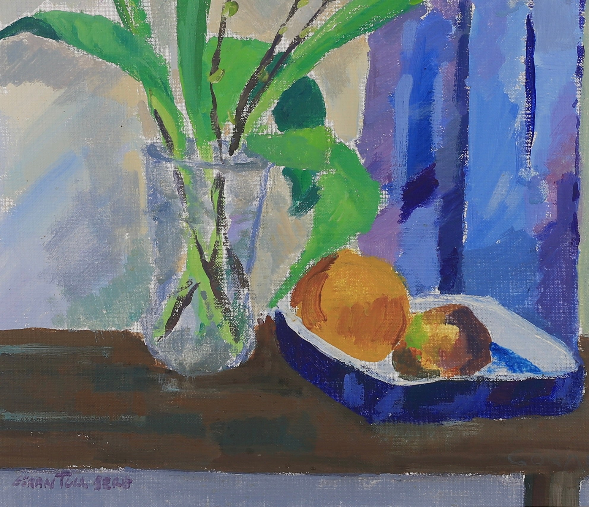 Swedish Vintage Mid Century Art Tulip Still Life Oil Painting