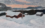 Vintage Art Room Original Winter Oil Painting from Sweden 1964