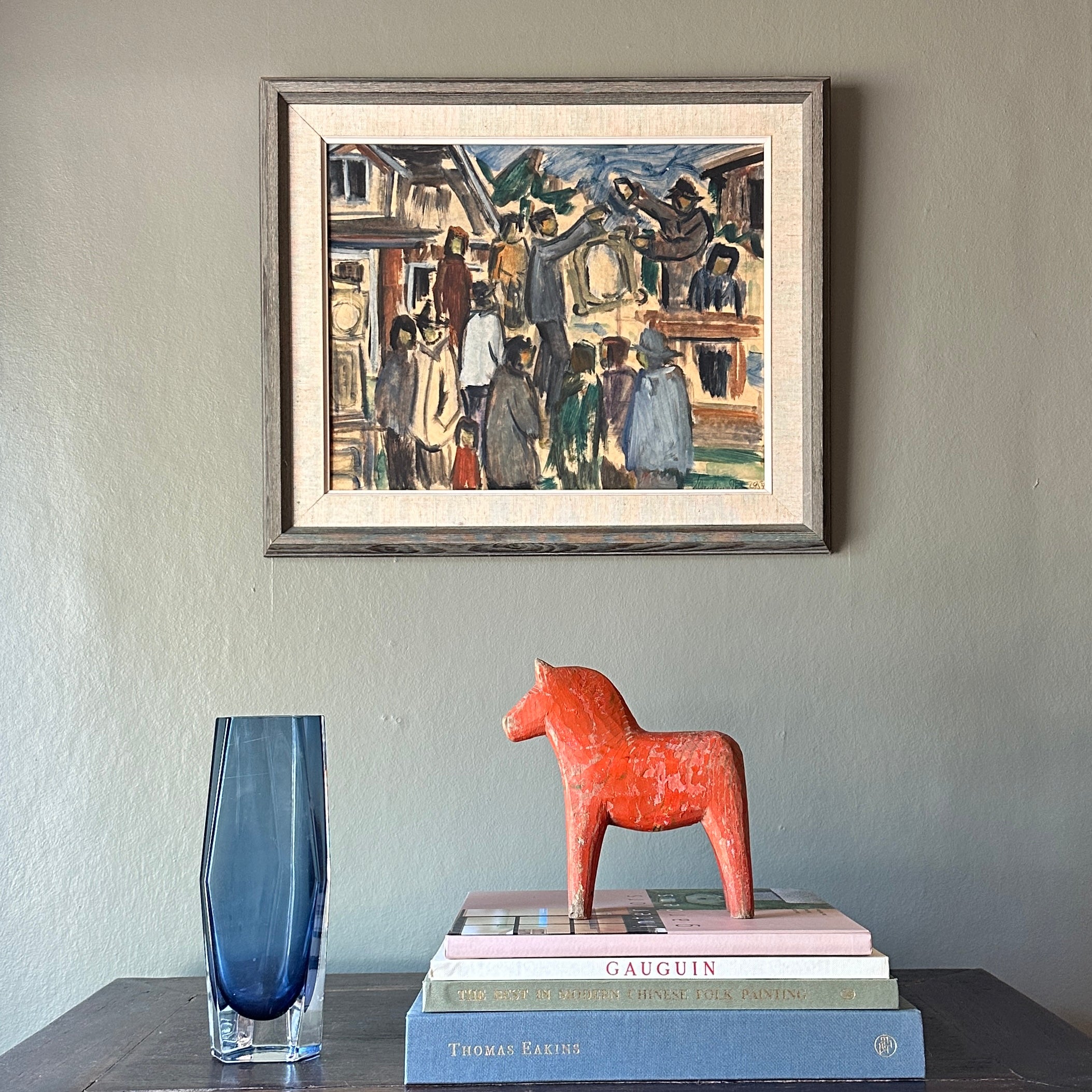 Vintage Painting of Figures from Sweden 1957