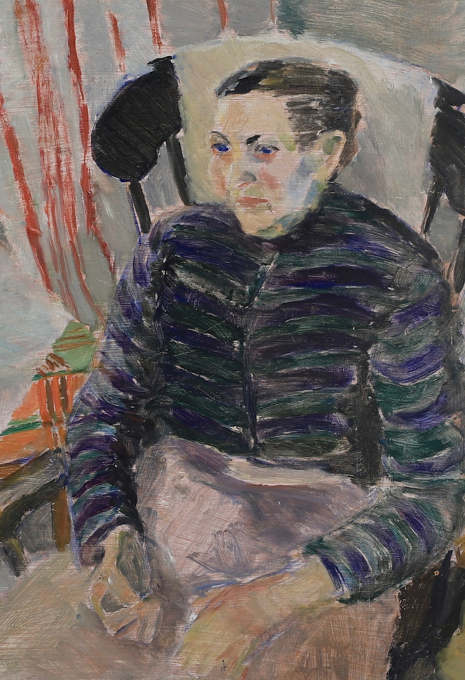 Swedish Vintage Figure in Interior Oil Painting From Sweden