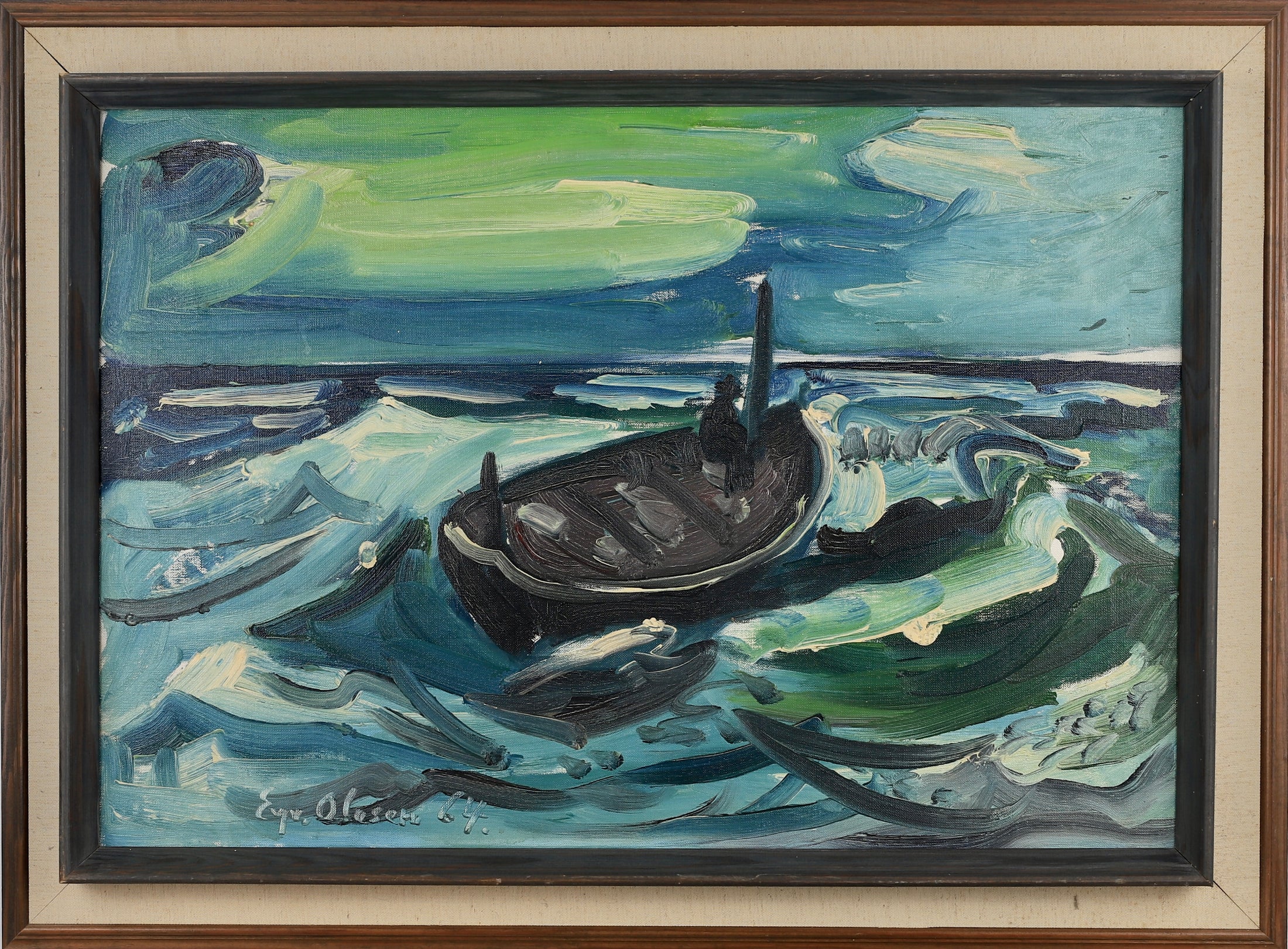 Mid Century Original Oil Painting From Sweden by E Olesen 1964