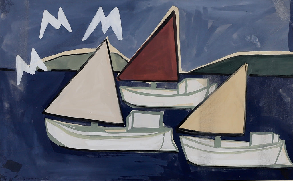 Mid Century Original Sailboat Painting From Sweden 1961