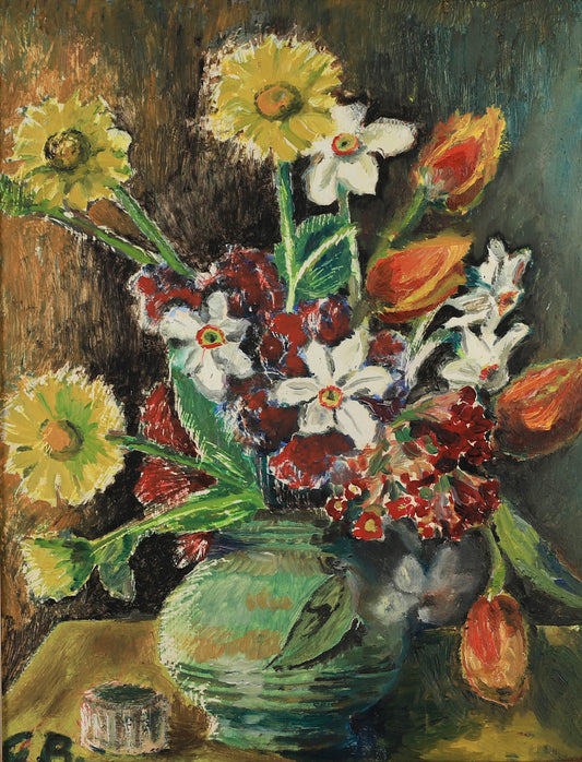 Vintage Art Room Original Still Life Oil Painting Sweden
