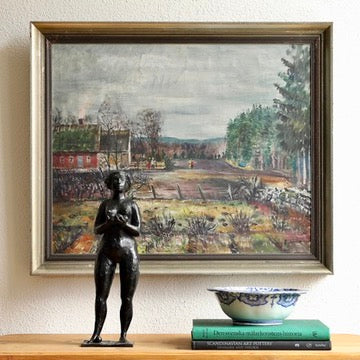 Original Vintage Farmhouse Oil Painting from Sweden 1935