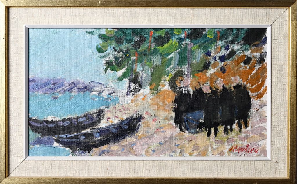 Mid Century Original Coastal Oil Painting Sweden 1970