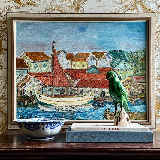 Mid Century Original Harbor Oil Painting From Sweden 1960