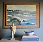 Mid Century Vintage Art Coastal Oil Painting from Sweden