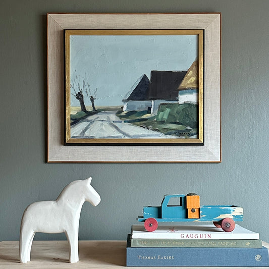 Original Vintage Mid Century Farmhouse Oil Painting Sweden