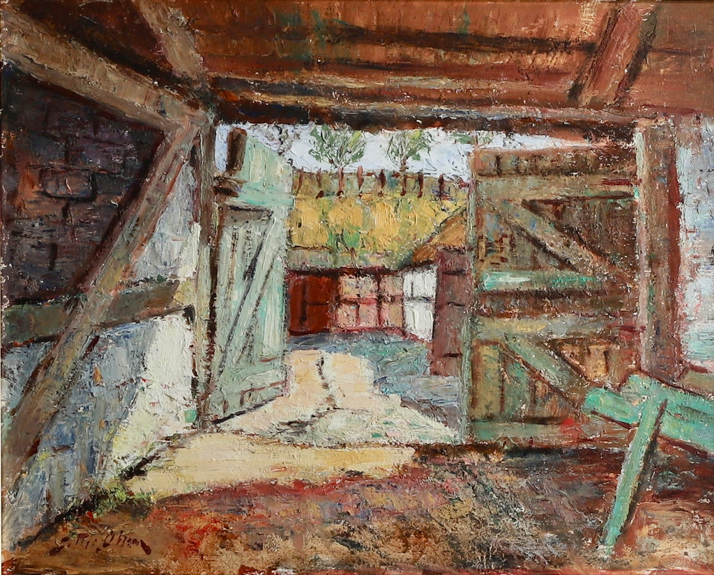 Colorful Vintage Original Farmhouse Oil Painting From Sweden