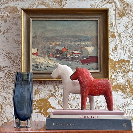 Vintage Art Room Original Oil Painting from Sweden 1952
