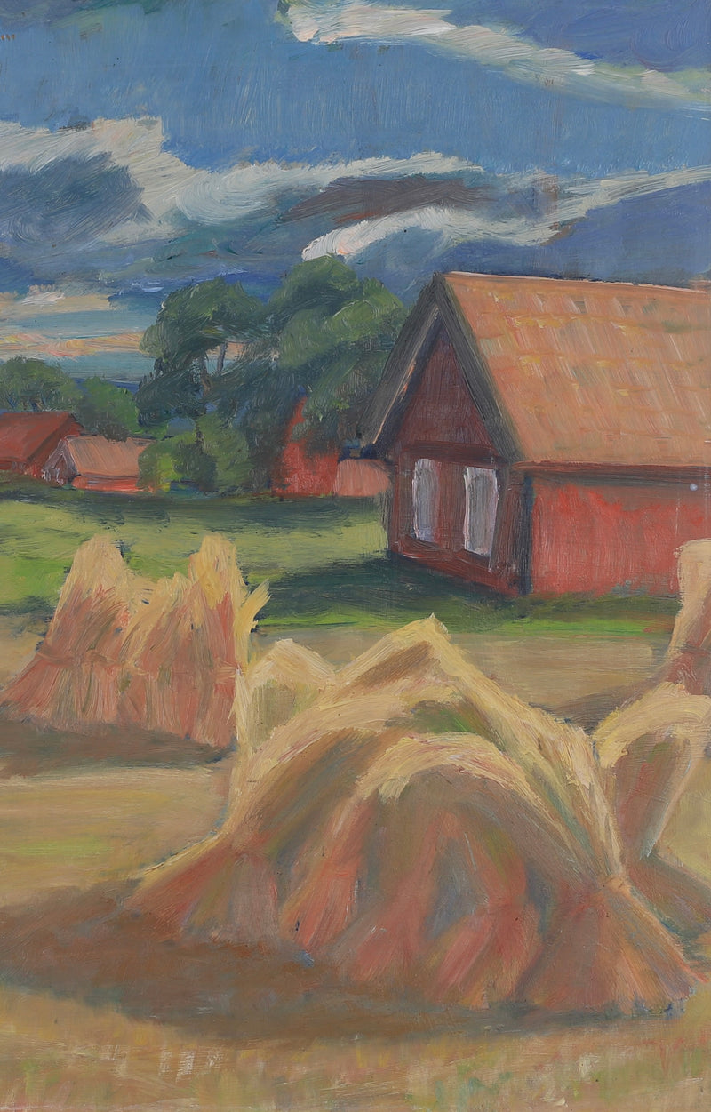 Vintage Mid Century Haystack Painting Sweden