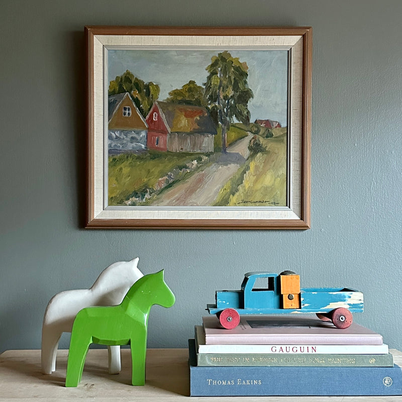 Mid Century Farmhouse Oil Painting From Sweden 1947