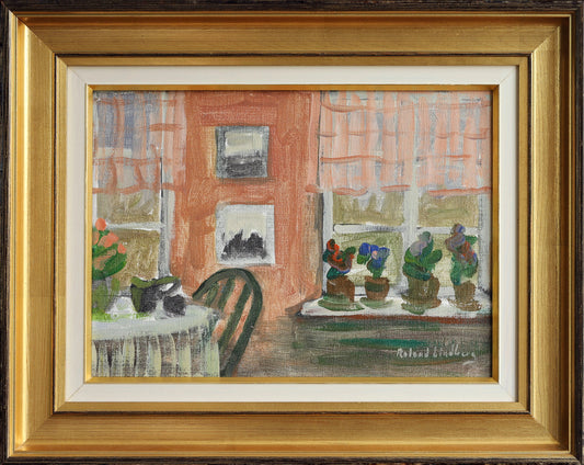Vintage Mid Century Interior Oil Painting from Sweden