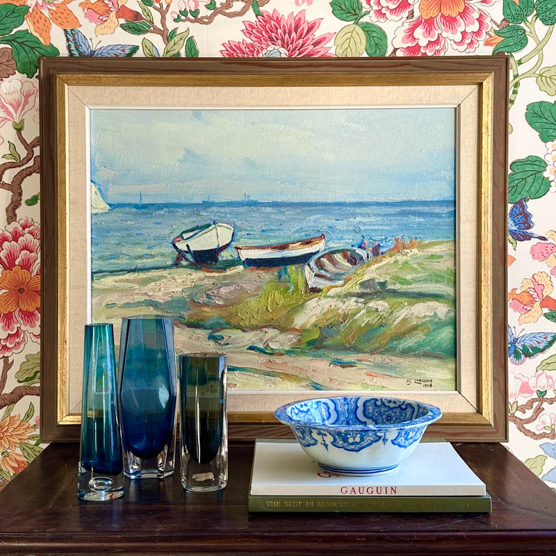 Vintage Art Coastal Oil Painting by from Sweden from 1948