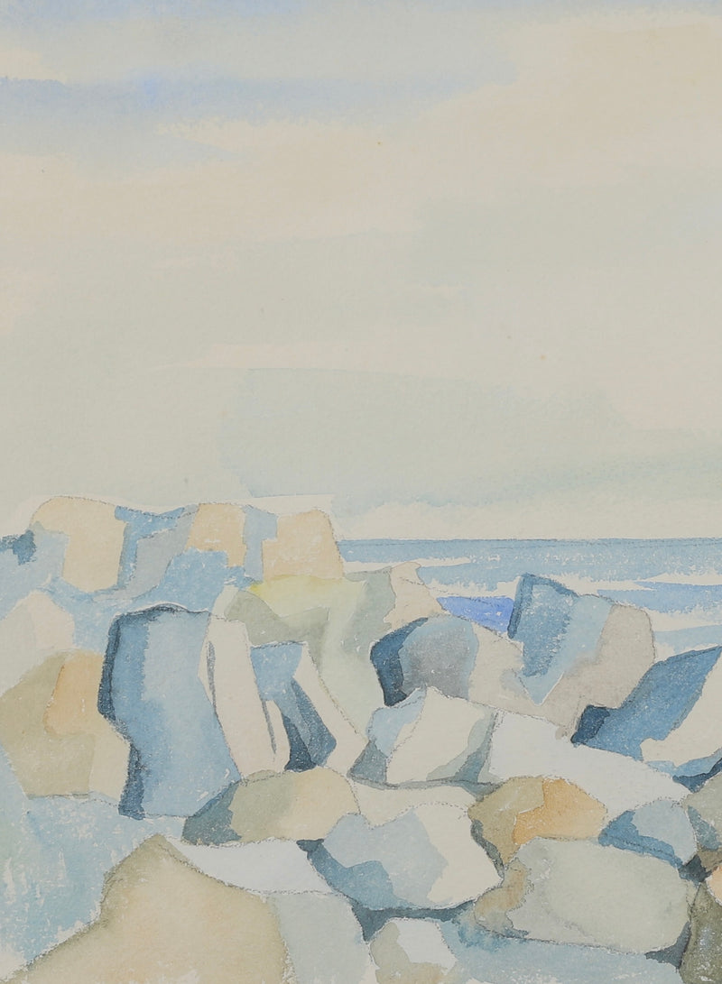 Mid Century Original Coastal Watercolor From Sweden