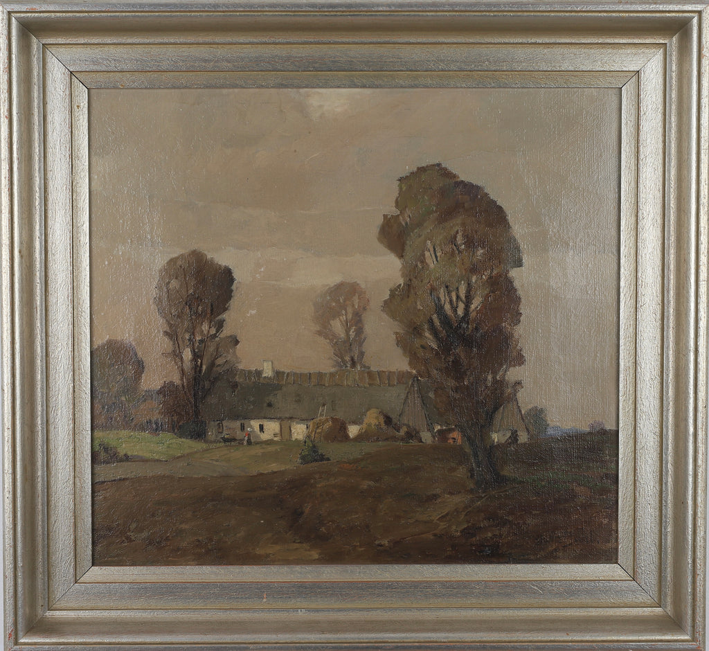 Original Vintage Farmhouse Oil Painting from Sweden 1938