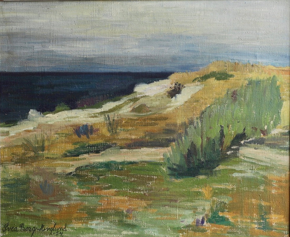 Vintage Mid Century Original Coastal Oil Painting from Sweden 1954