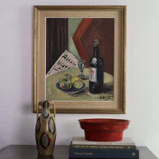 Original Vintage Mid Century Still Life Oil Painting from Sweden