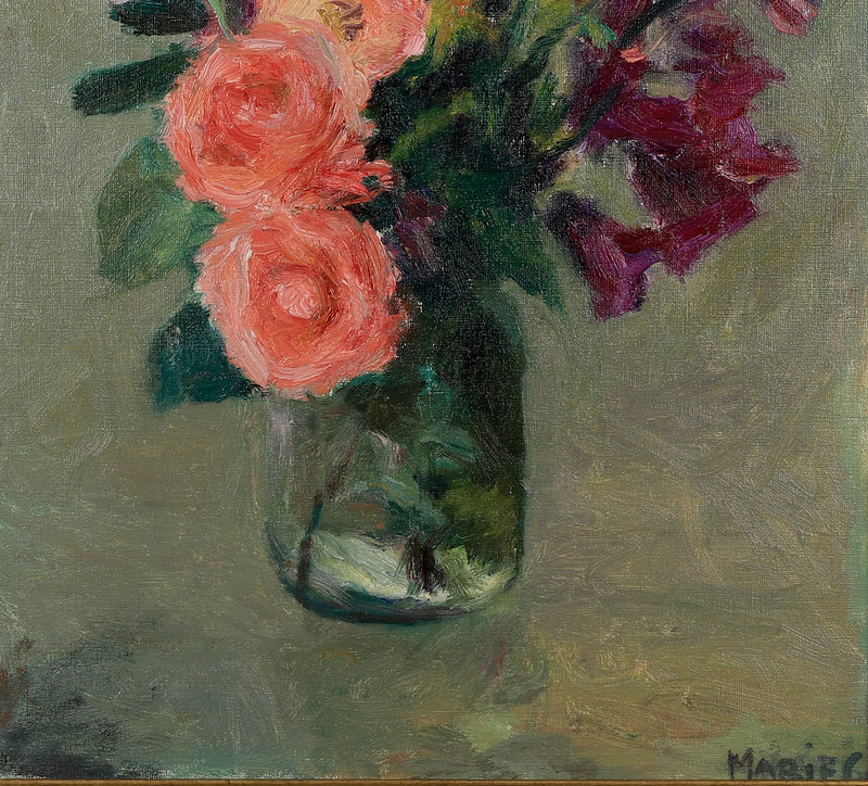 Original Still Life Oil Painting Vintage Mid Century Sweden
