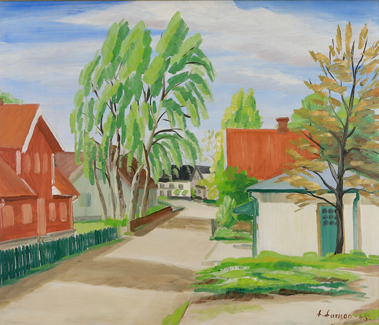 Mid Century Original Vintage Landscape Oil Painting from Sweden