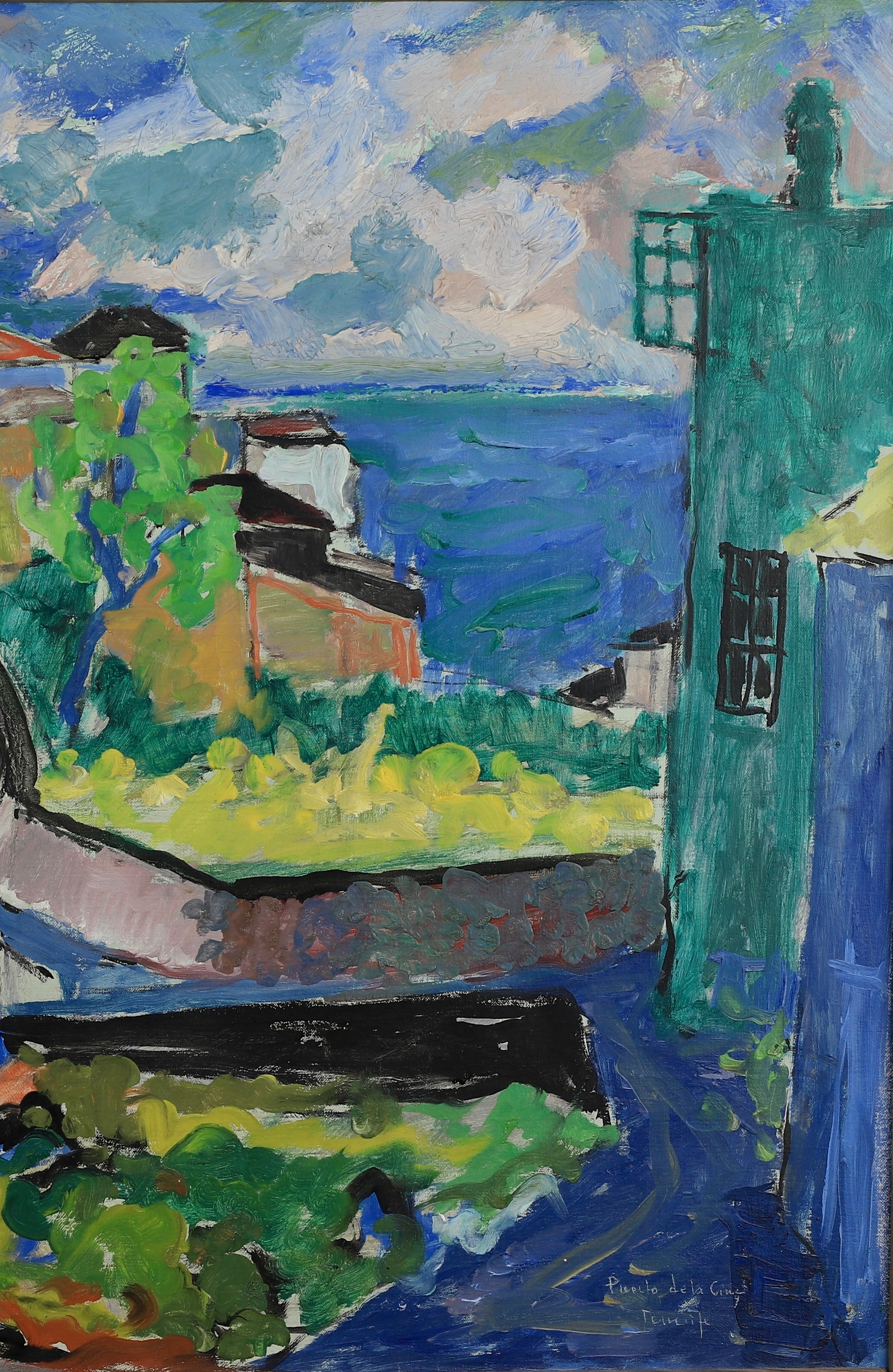 Mid Century Harbor Scene Original Vintage Oil Painting from Sweden
