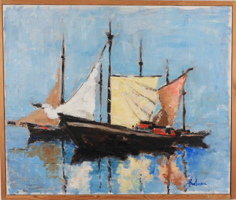 Mid Century Original Sailboat Oil Painting From Sweden