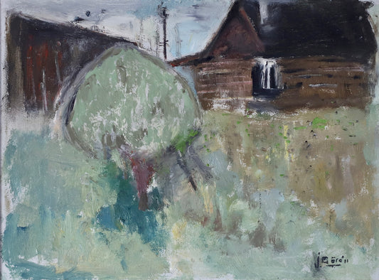 Vintage Farmhouse Oil Painting From Sweden by J Bören