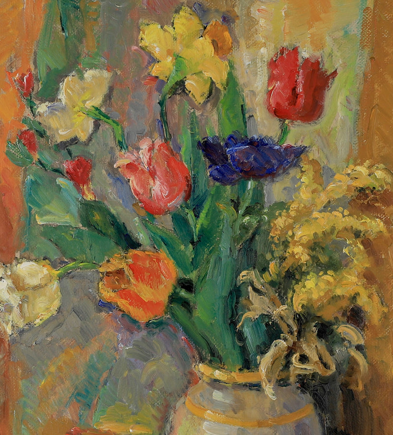 Vintage Oil Painting Floral Still Life From Sweden 1949