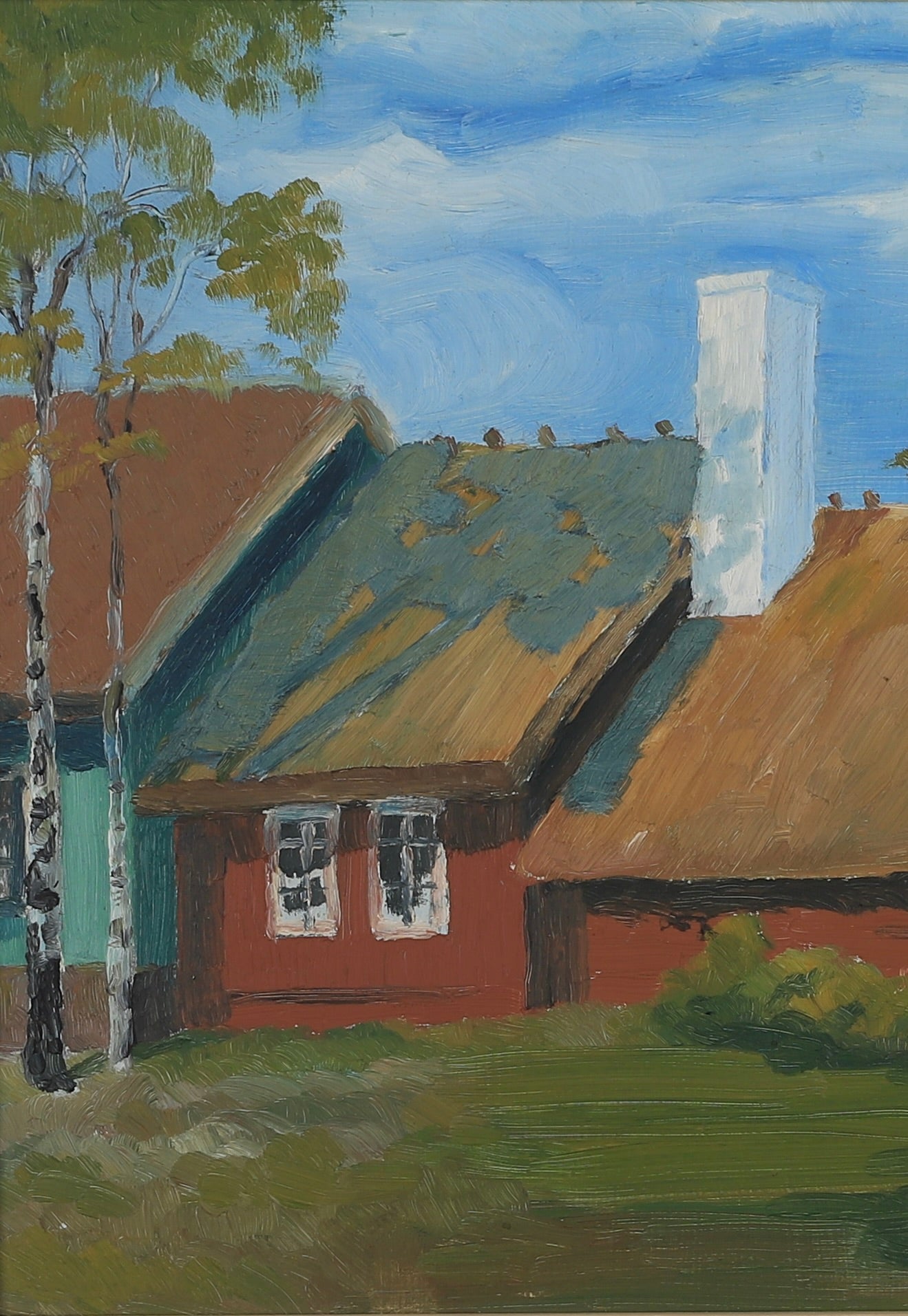 Mid Century Original Vintage Farmhouse Oil Painting from Sweden