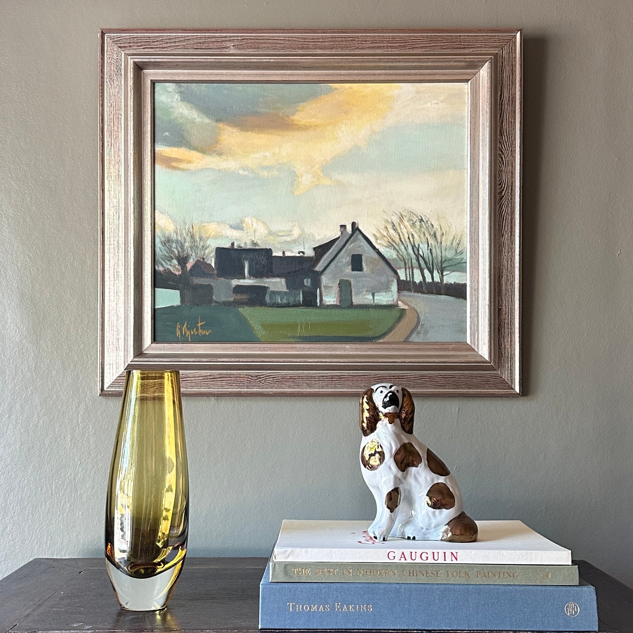 Vintage Art Mid Century Farmhouse Oil Painting From Sweden