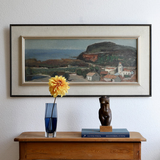 Mid Century Coastal Oil Painting Vintage Art from Sweden