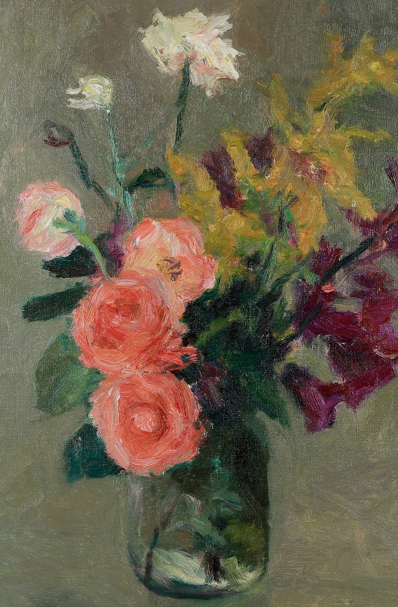 Original Still Life Oil Painting Vintage Mid Century Sweden